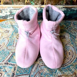 Hanes Ankle Booties Sweatshirt Slippers Pink Gray Lg 8-9